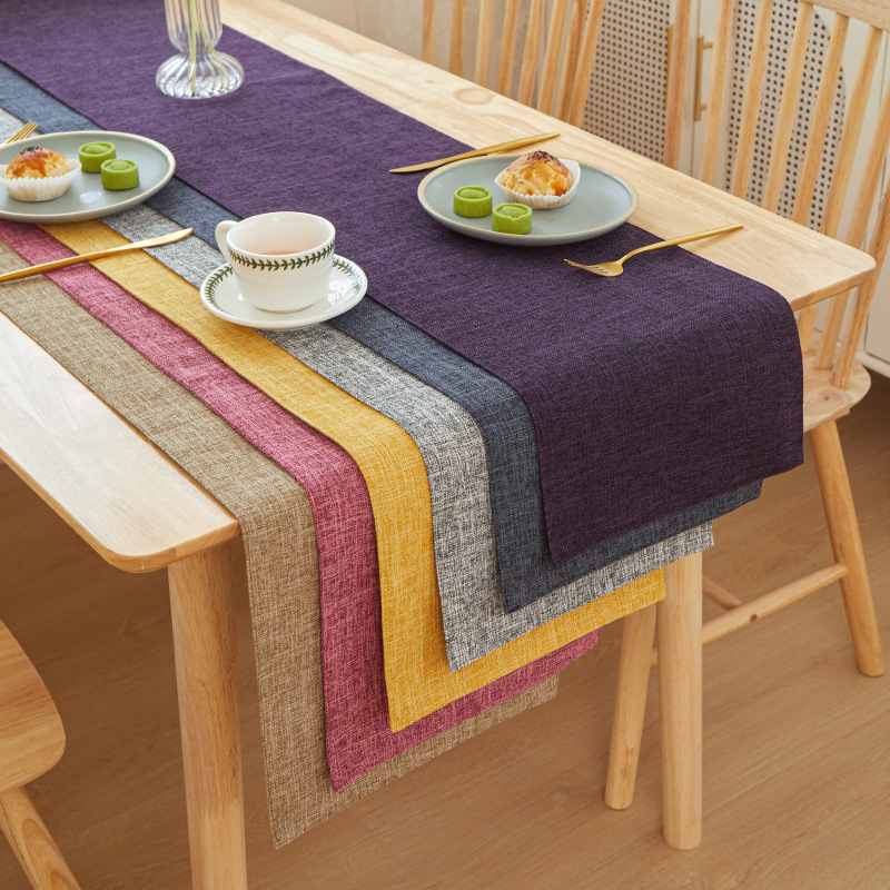 New Thick Linen Solid Color Li - Linen Table Runner 评论和价格