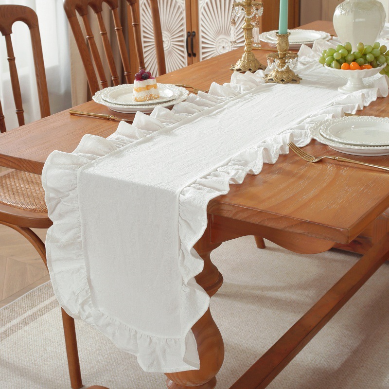 Solid Color Ruffled Rectangula - Linen Table Runner 评论和价格