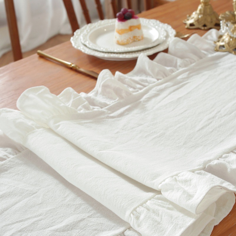 Solid Color Ruffled Rectangula - Linen Table Runner 评论和价格