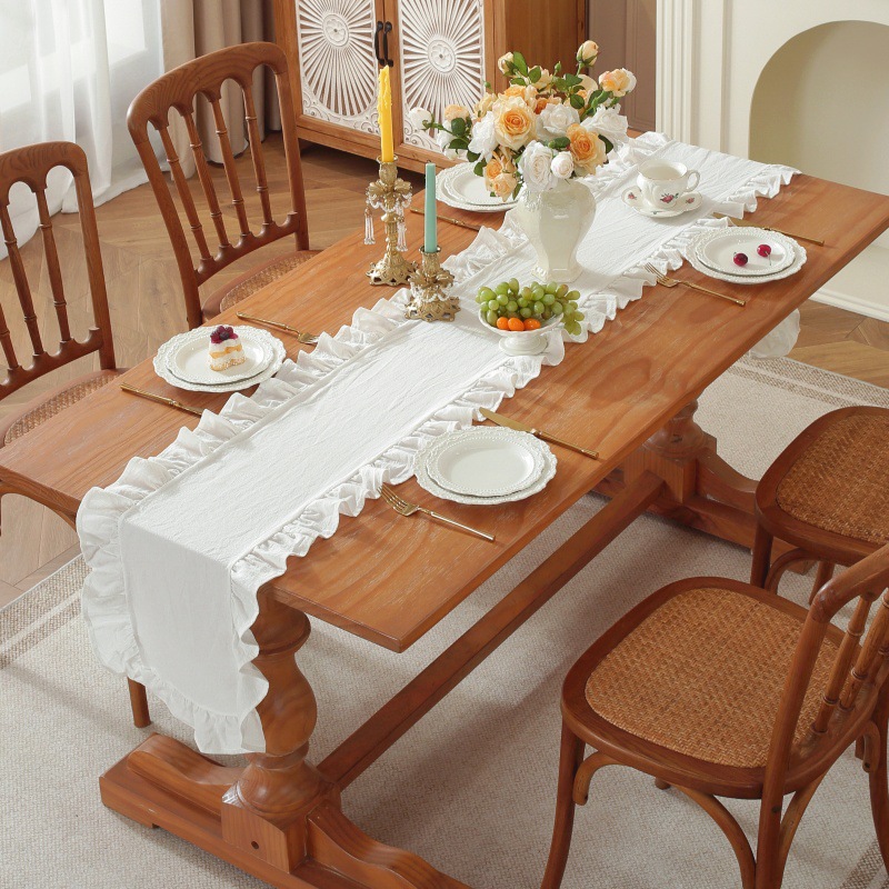 Solid Color Ruffled Rectangula - Linen Table Runner 评论和价格