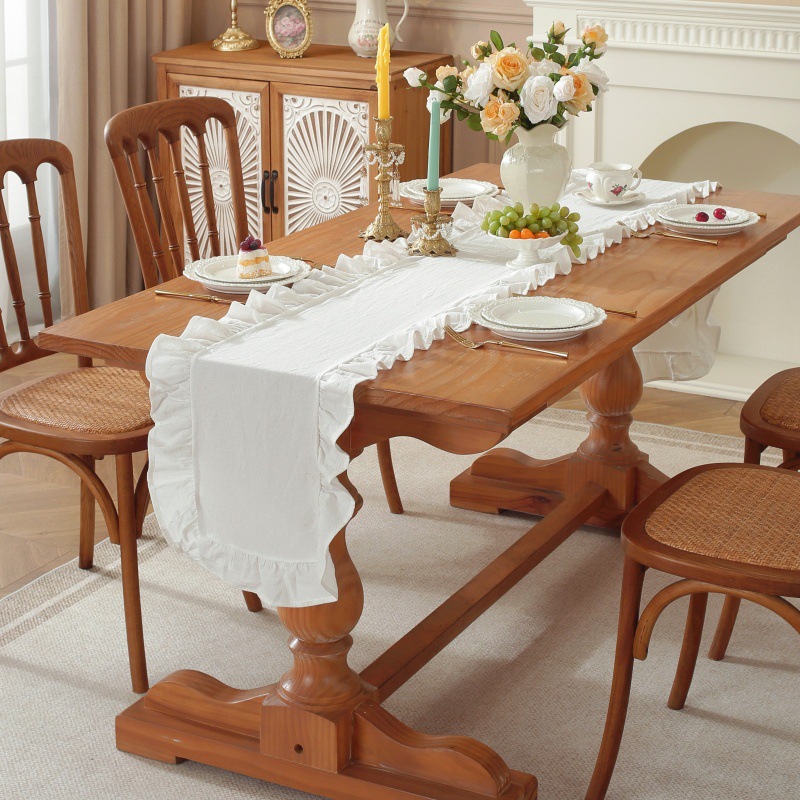 Solid Color Ruffled Rectangula - Linen Table Runner 评论和价格