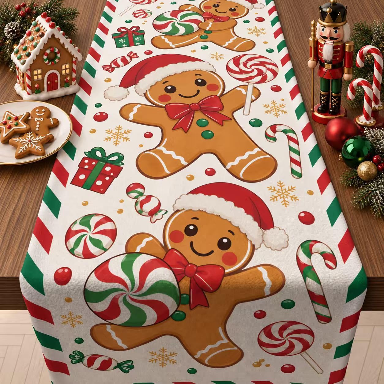 Christmas Gingerbread Man Tabl - Linen Table Runner 评论和价格